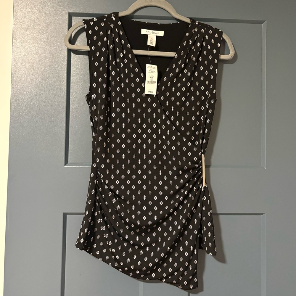 NWT White House Black Market Black and White Top with Asymmetrical Hem
